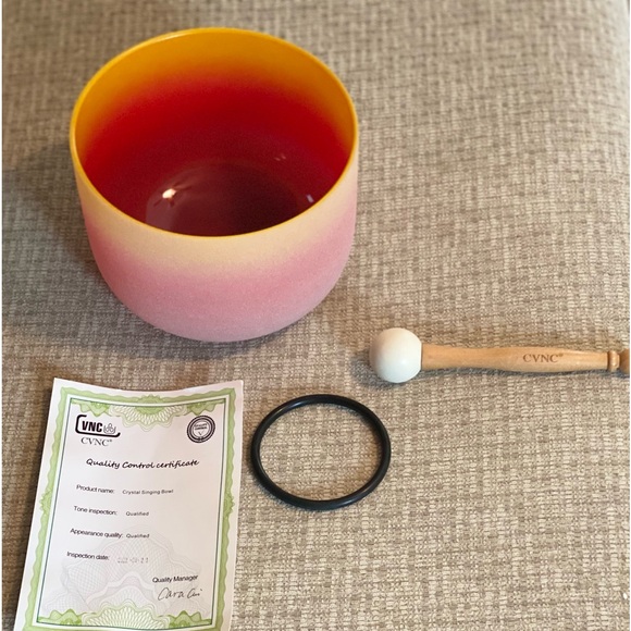 8 Inch Yellow rainbow Colored Throat Chakra E Note Quartz Crystal Singing Bowl. - Picture 1 of 15